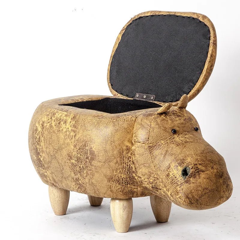 Hippo Shaped Animal Ottoman Storage Footrest  Hippo Stool Pouf