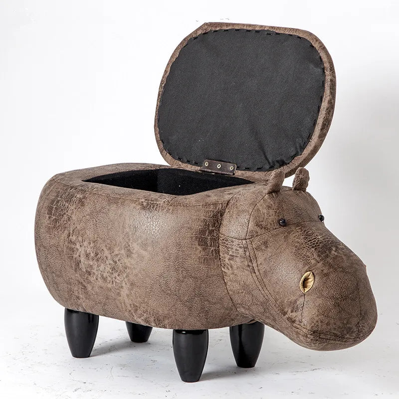 Hippo Shaped Animal Ottoman Storage Footrest  Hippo Stool Pouf