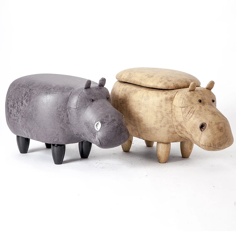 Hippo Shaped Animal Ottoman Storage Footrest  Hippo Stool Pouf