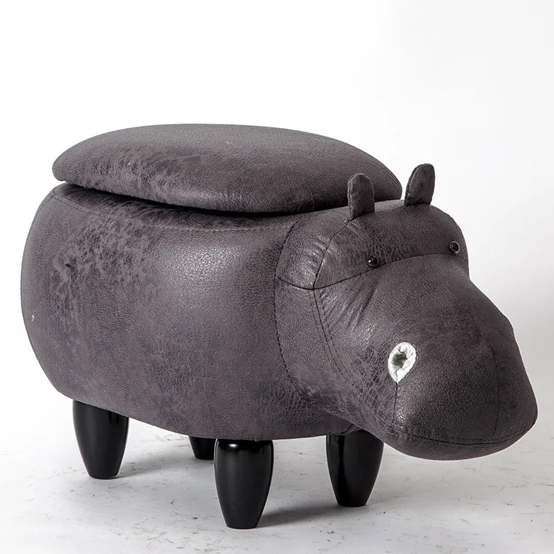 Hippo Shaped Animal Ottoman Storage Footrest  Hippo Stool Pouf