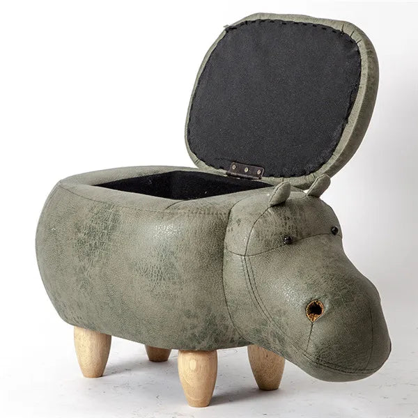 Hippo Shaped Animal Ottoman Storage Footrest  Hippo Stool Pouf
