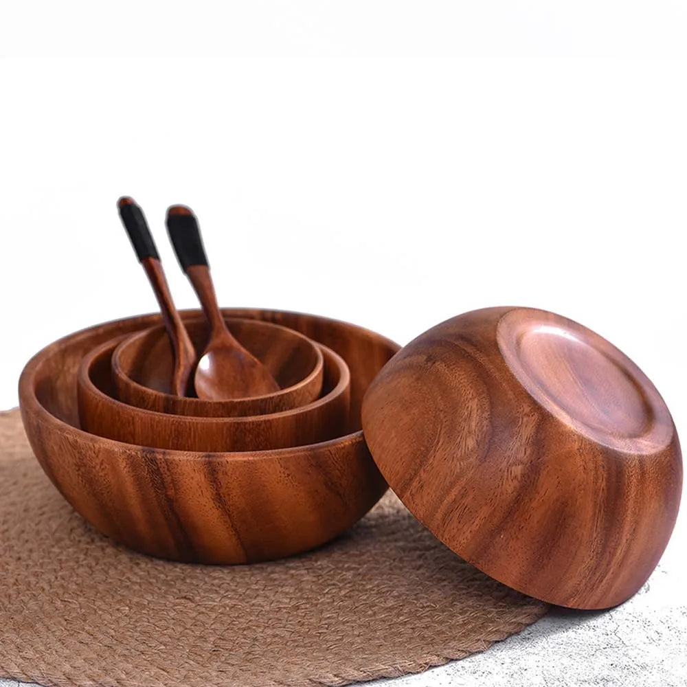 Natural Hand-Made Wooden Salad Bowl Acacia Wood