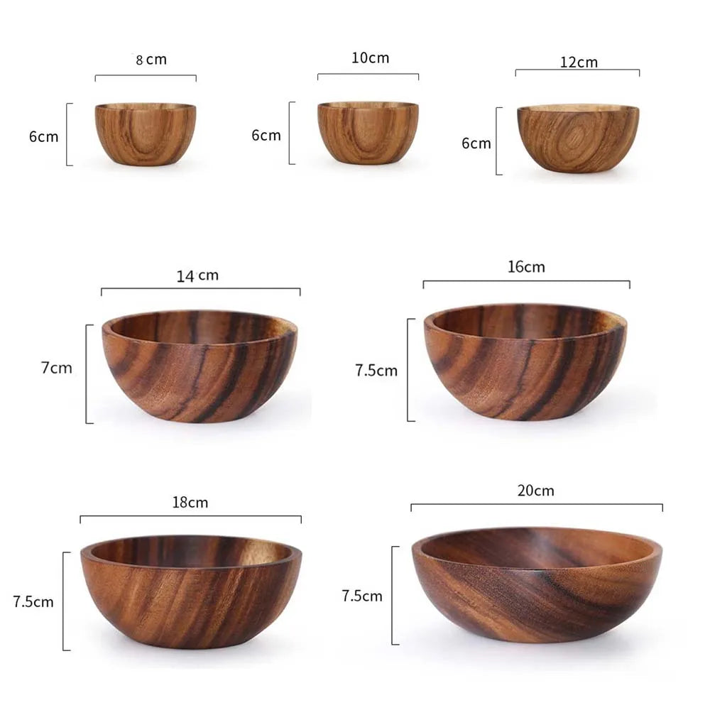 Natural Hand-Made Wooden Salad Bowl Acacia Wood