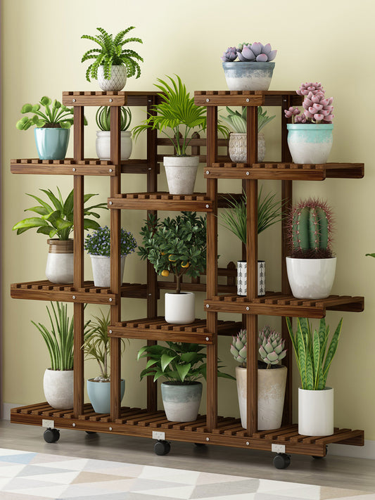 Solid Wood Flower Rack Storage Rack Balcony