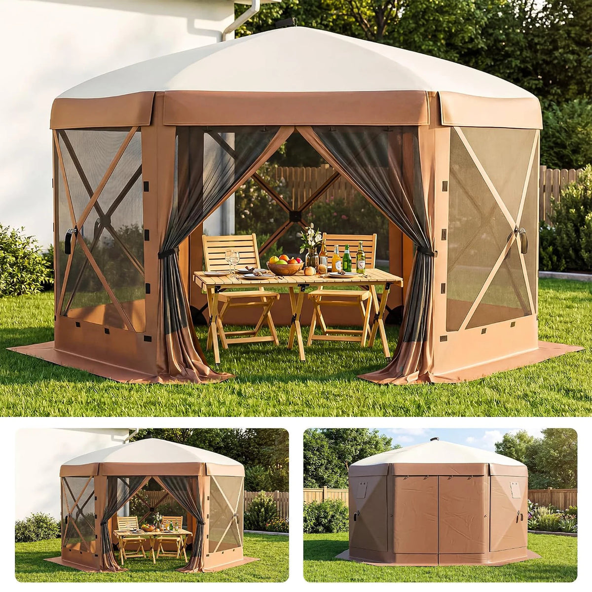 11x11FT Pop Up Gazebo Screen Tent, 6-Sided