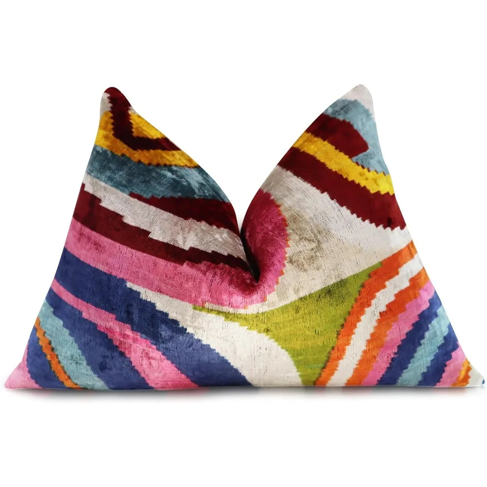 Colorful Silk Velvet Throw Pillow - 16x24 Inches,