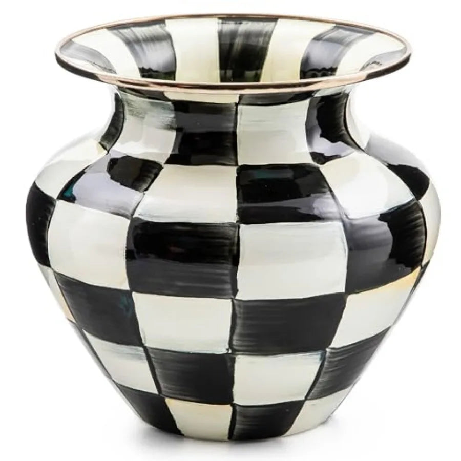 Enamel Large Vase, Unique Flower-Vase Brown-and-White