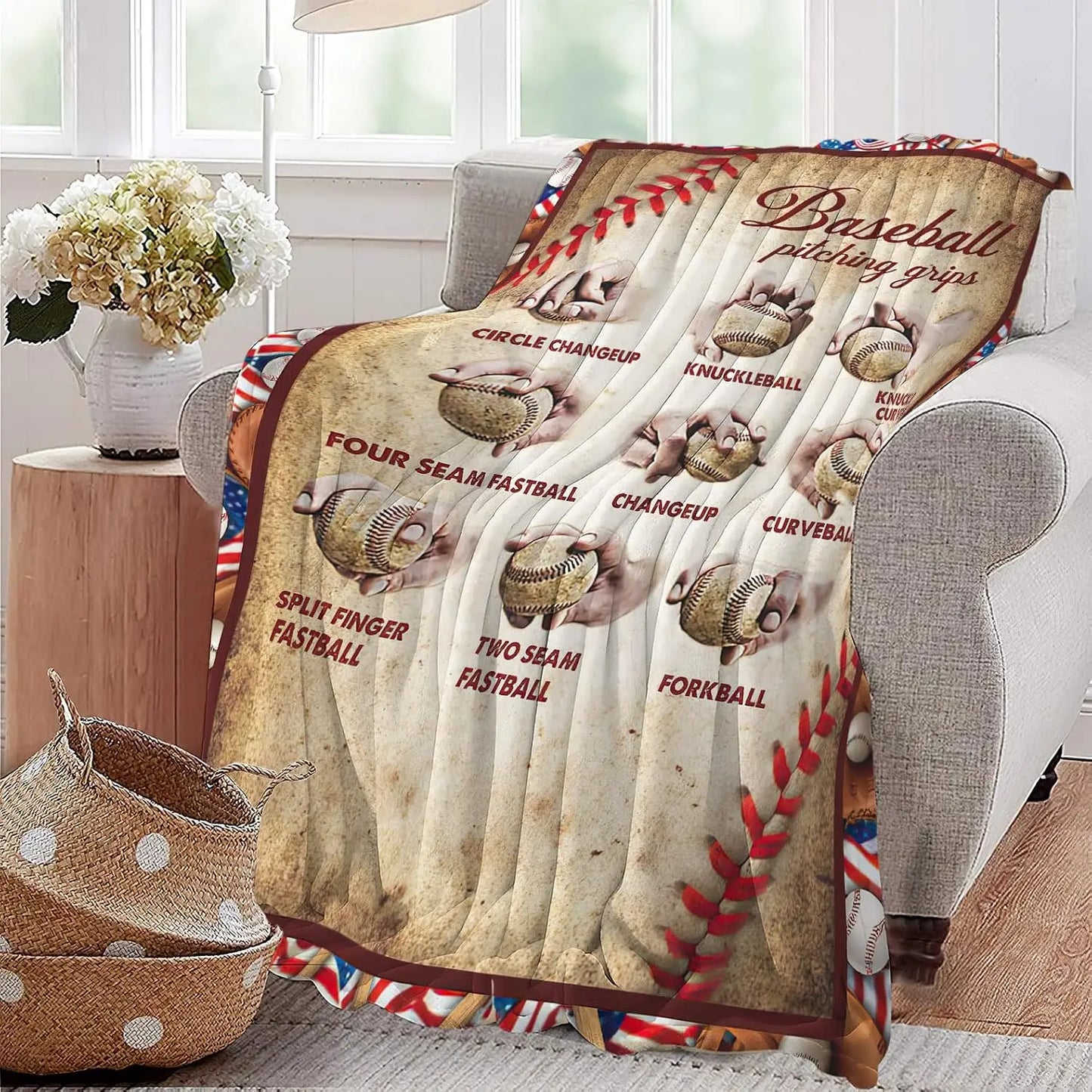 Baseball Blanket Soft Warm Cozy Sport Throw Blankets Lightweight Fleece Flannel