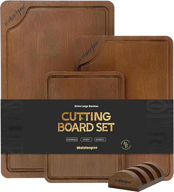 Extra Large Bamboo Cutting Board for Kitchen (Set of 3),  Juice Grooves