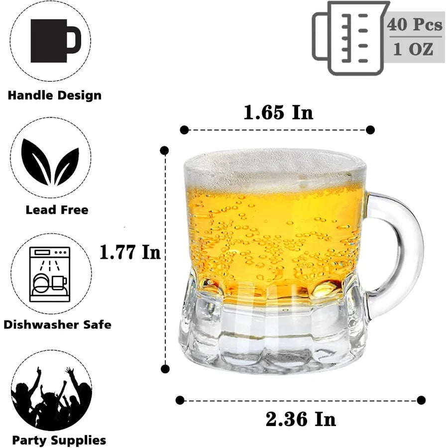 Mini Beer Mugs 40 Pcs Real Glass Shot Glasses 1 Oz