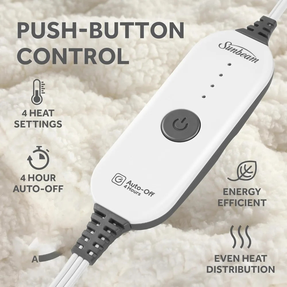 Electric Sherpa Heated Throw Blanket, 50x60 Inch, 4 Heat Settings