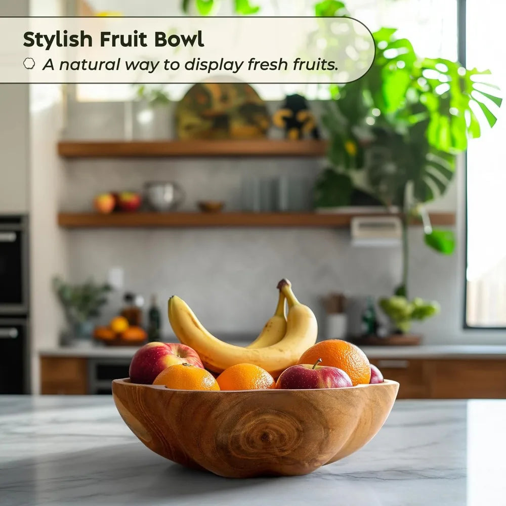 Large Teak Wood Serving Bowl for Kitchen, Salad, Bread