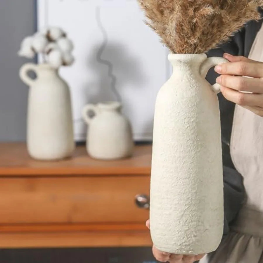 Ceramic Vase Set of 3 with Handle