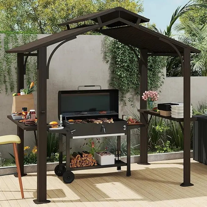 8x5FT Hardtop Grill Gazebo, w/Double Galvanized Steel Roof