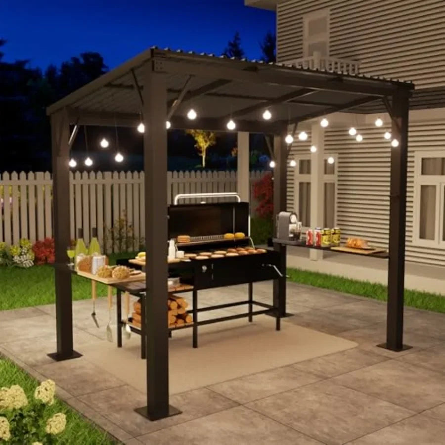 Hardtop Grill Gazebo Outdoor Gazebo with Side Shelves BBQ Grill