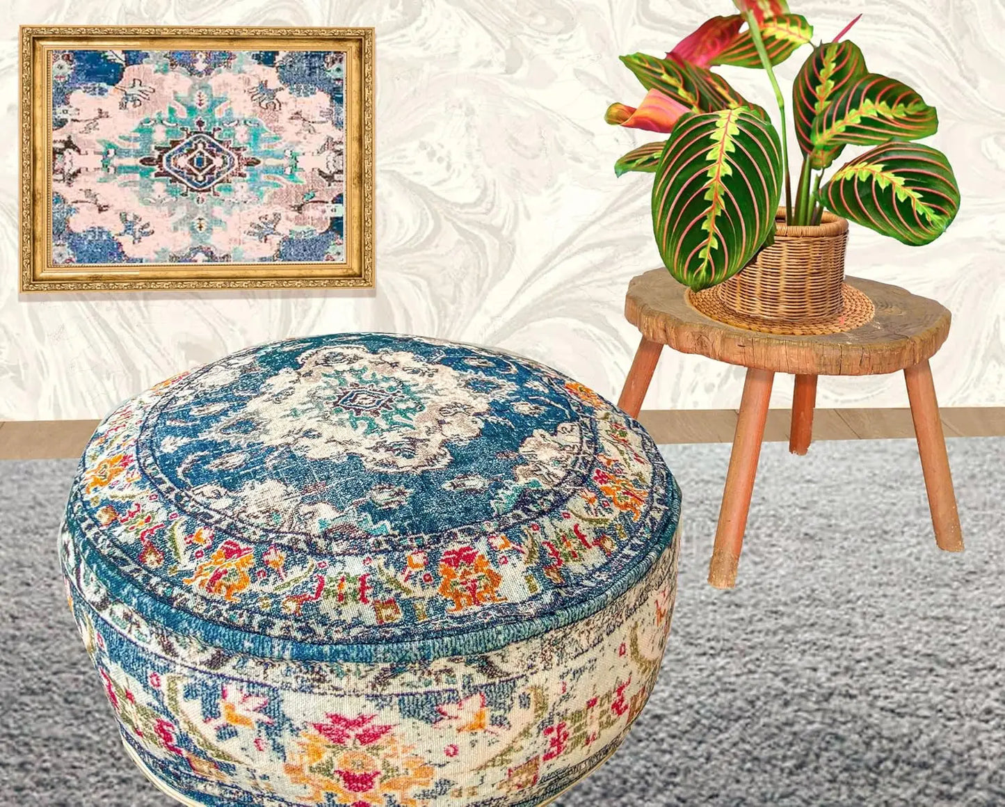 Moroccan Floor Pillow Cover Blue Round Floor Cushion Pouf