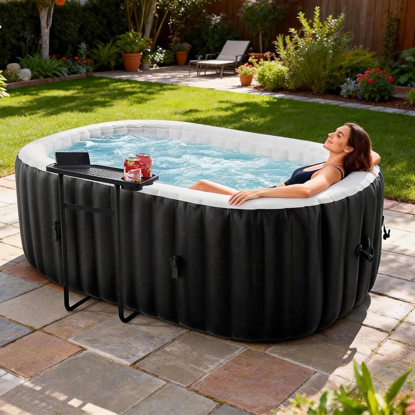 Inflatable Hot Tub - 2 Person, Portable Blow Up Spa 90 Soothing Bubble Air
