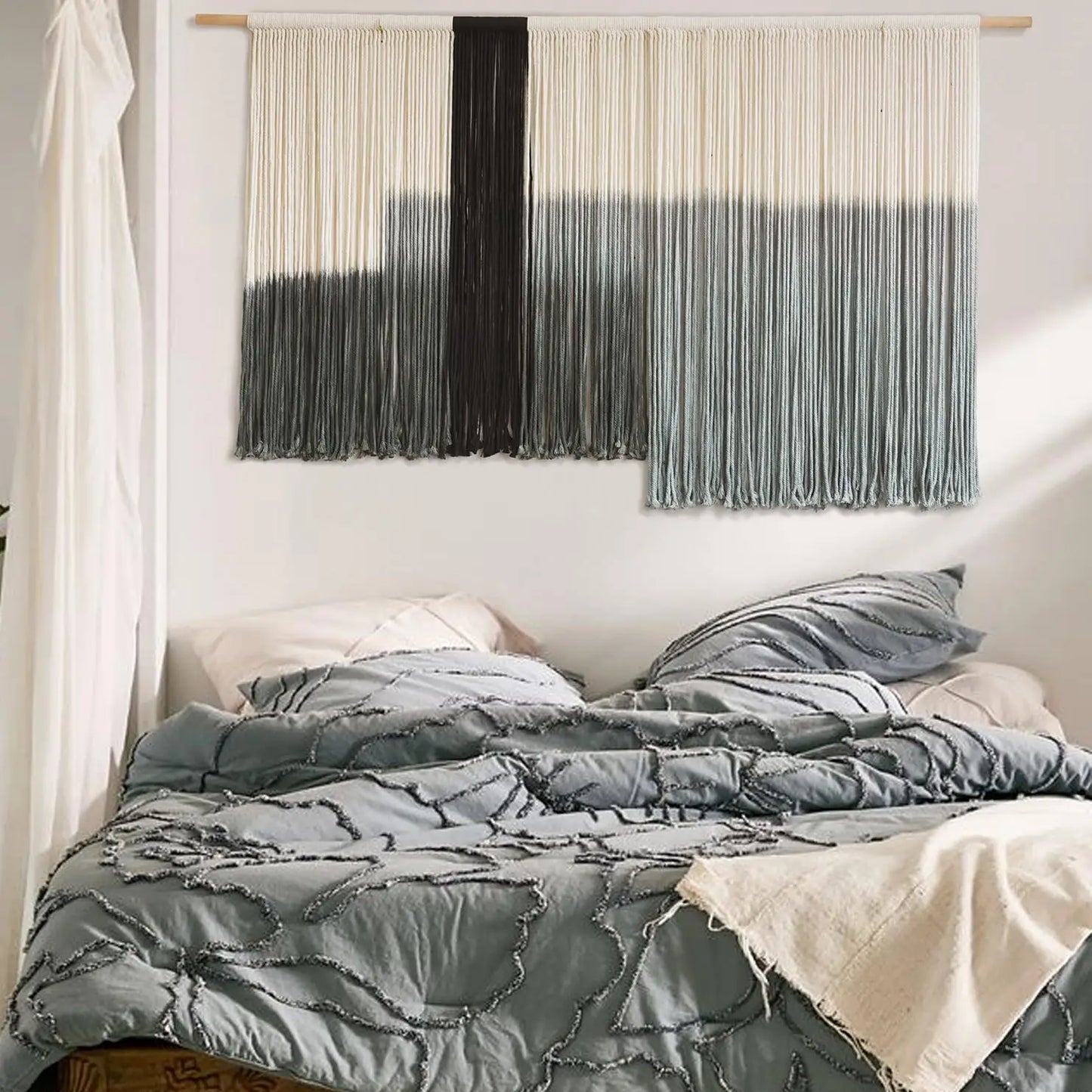 Flber Macrame Wall Hanging Extra Large Dip-Dyed Coastal Tapestry 57" W x 35" L