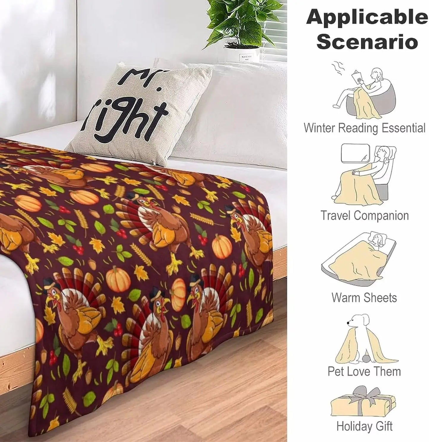 Fall Thanksgiving Pumpkin Throws Turkey Printed