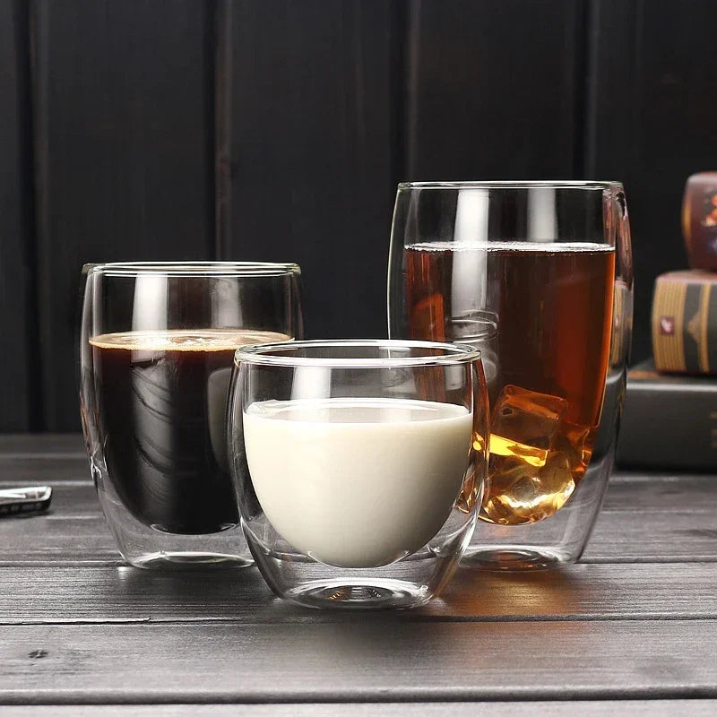 5 Sizes Double Wall Insulated Glass Cup Clear Espresso Coffee Mugs