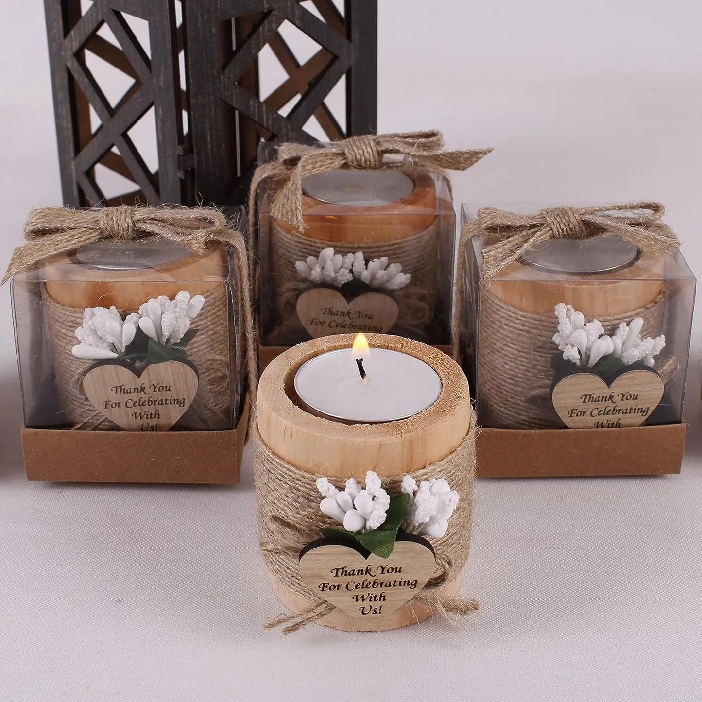 6/12/24PCS Guest Gift Candle Wooden Tealight Candle Holders
