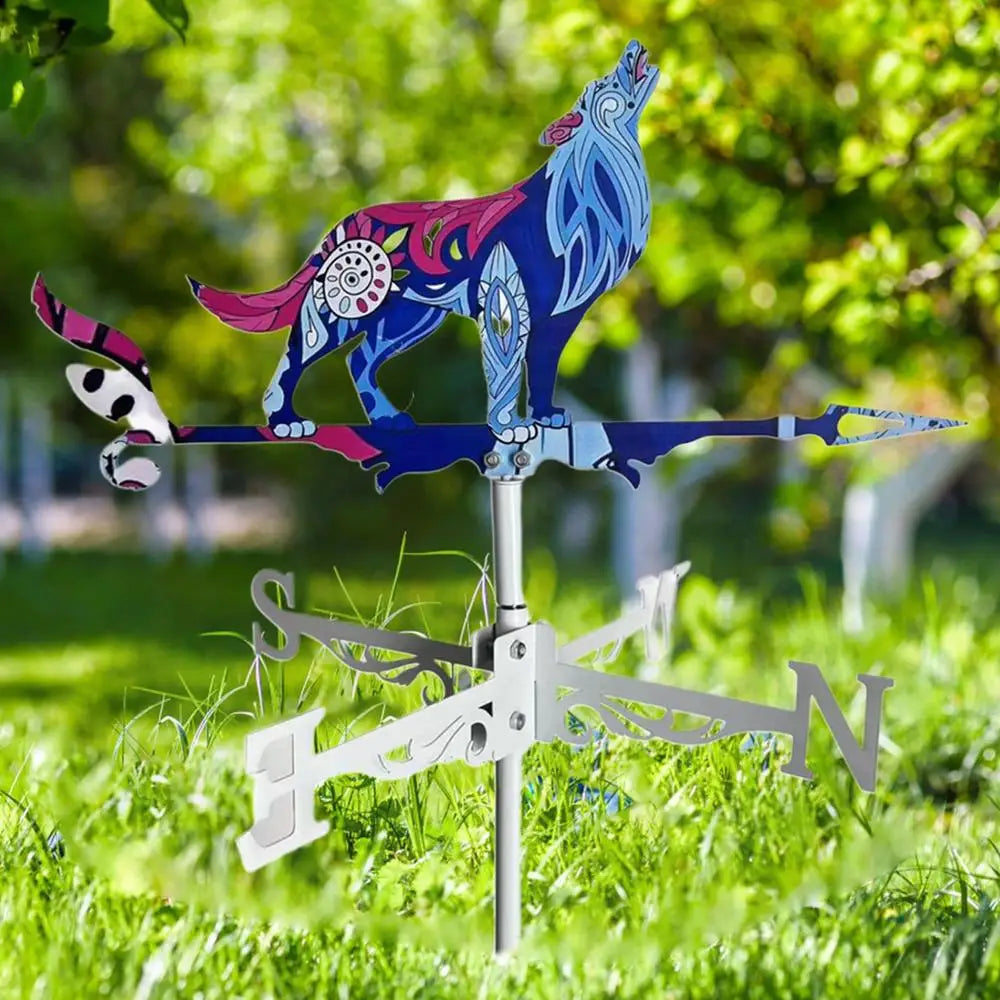 Wolf Rooster Weathervane Metal Weathervanes Wind Spinner