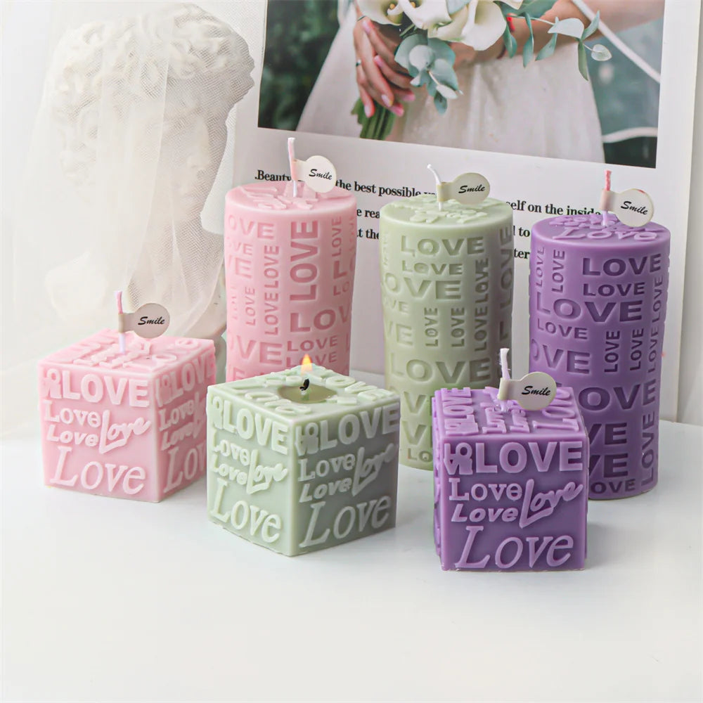 Cubic Love Letter Candle Molds Scented Plaster Resin Craft Making Cube