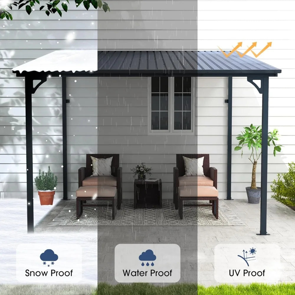 8x10 Outdoor Iron Gazebo with Hard Top and Pergola Roof, Ideal for Patio and Garden Spaces"