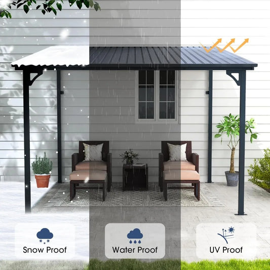8x10 Outdoor Iron Gazebo with Hard Top and Pergola Roof, Ideal for Patio and Garden Spaces"