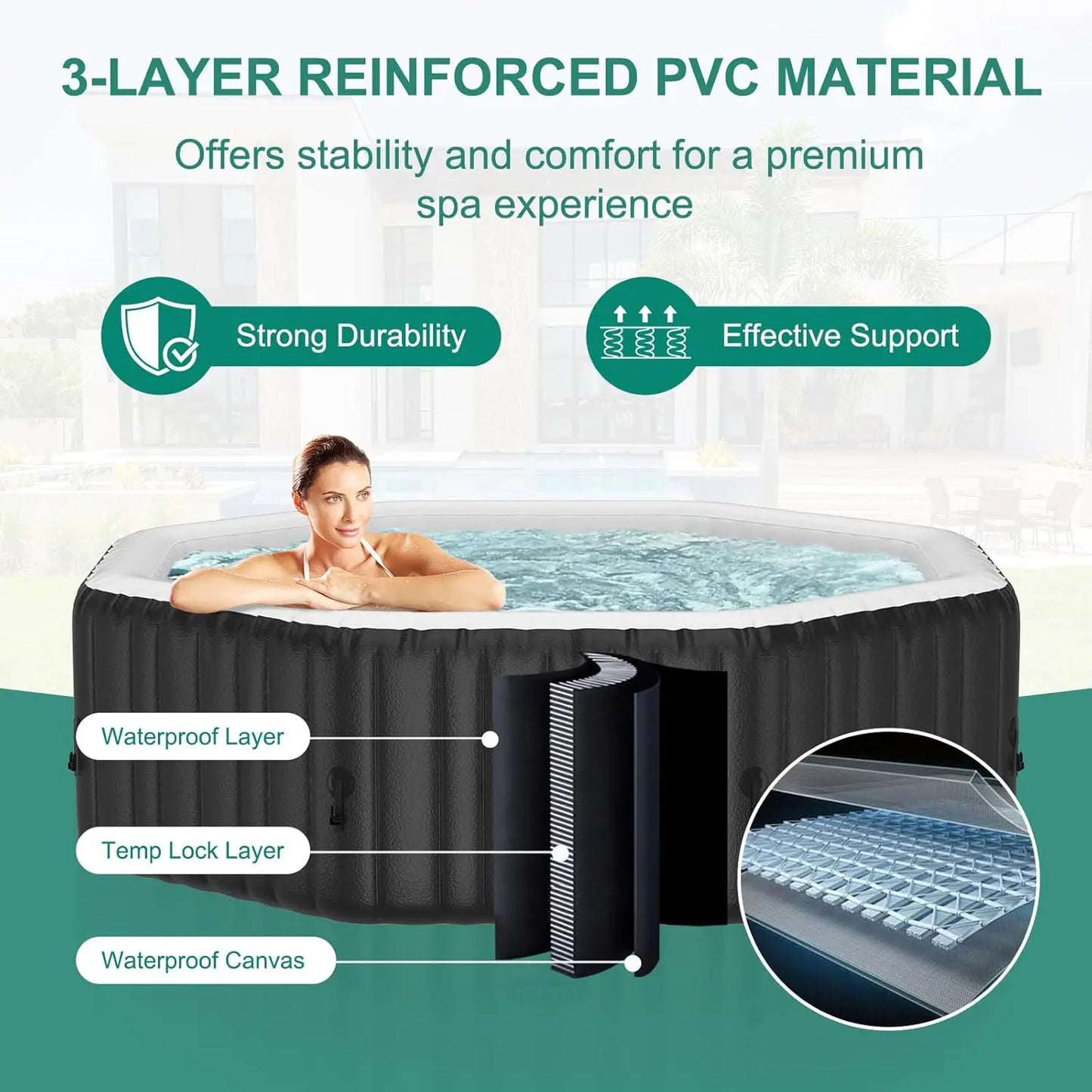 4-6 Person Inflatable Hot Tub, 77" X 77" X 25" 130 Bubble Jets,