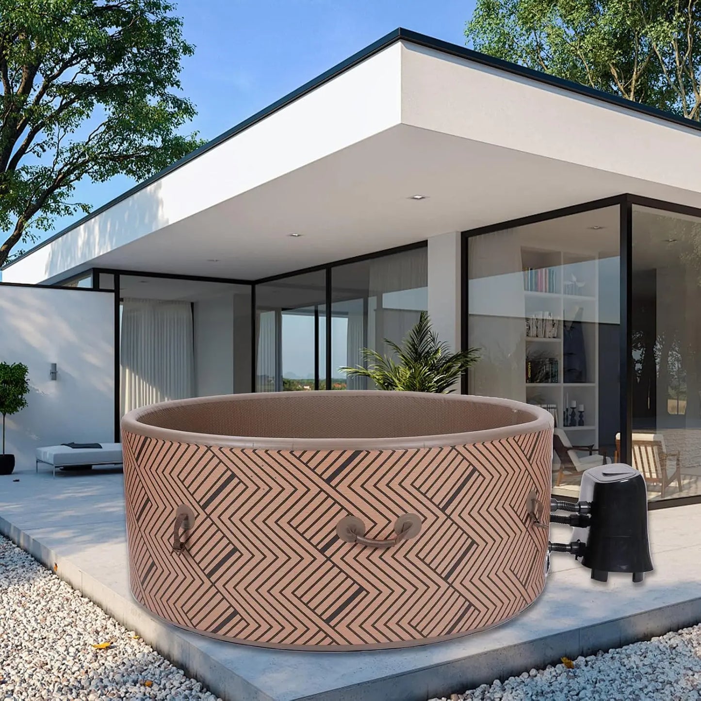 Inflatable Hot Tub 4-6 Person, Portable - Energy Efficient Cover, 130 Air Jets with Heater Pump