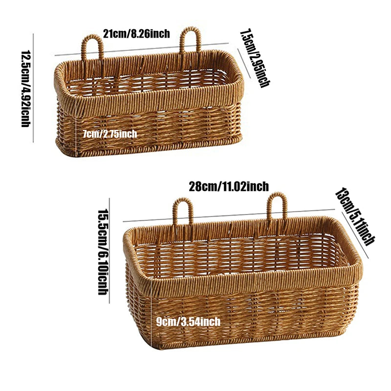 Wall mounted  Storage Basket Plastic Woven  Rattan Basket