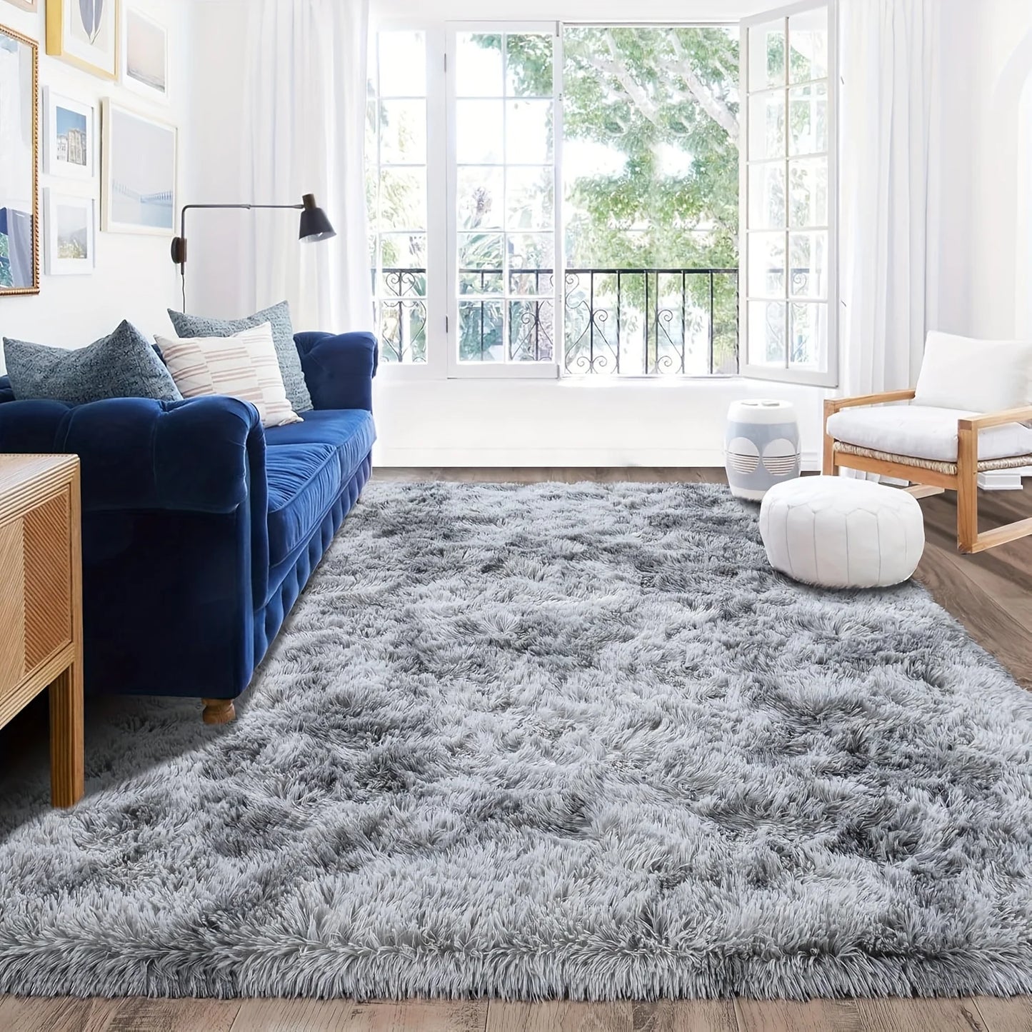 Fluffy tie-dyed gray carpet, upgraded non-slip home  carpet.