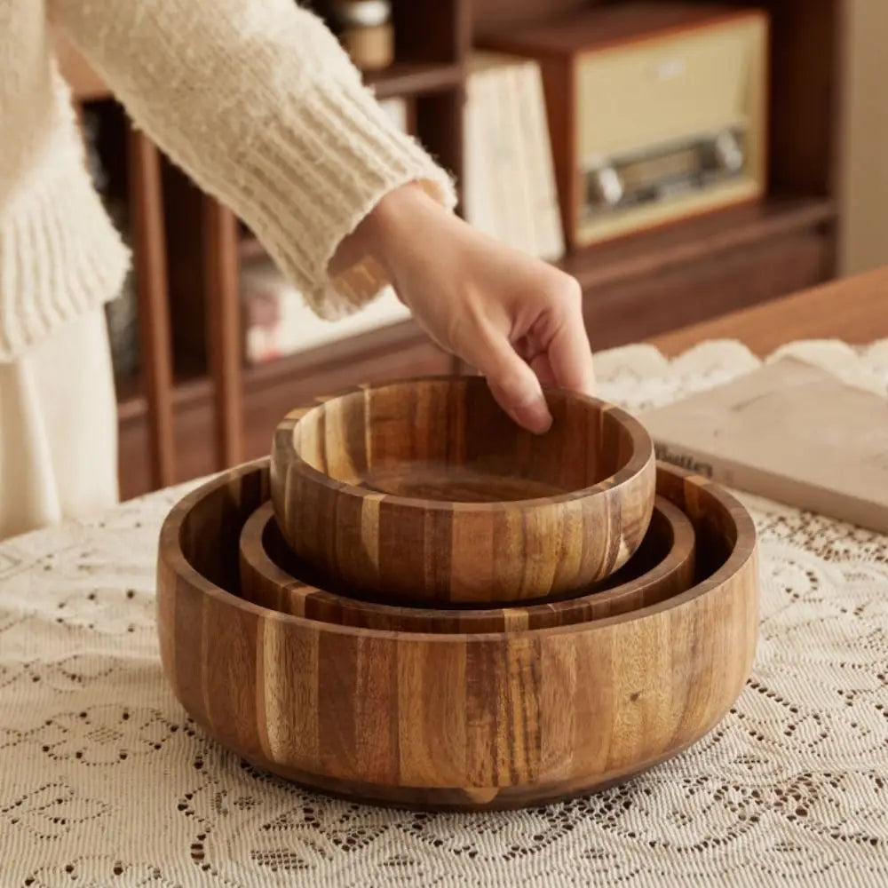Vintage Acacia Wooden Bowl Scald-resistant Moisture-resistant