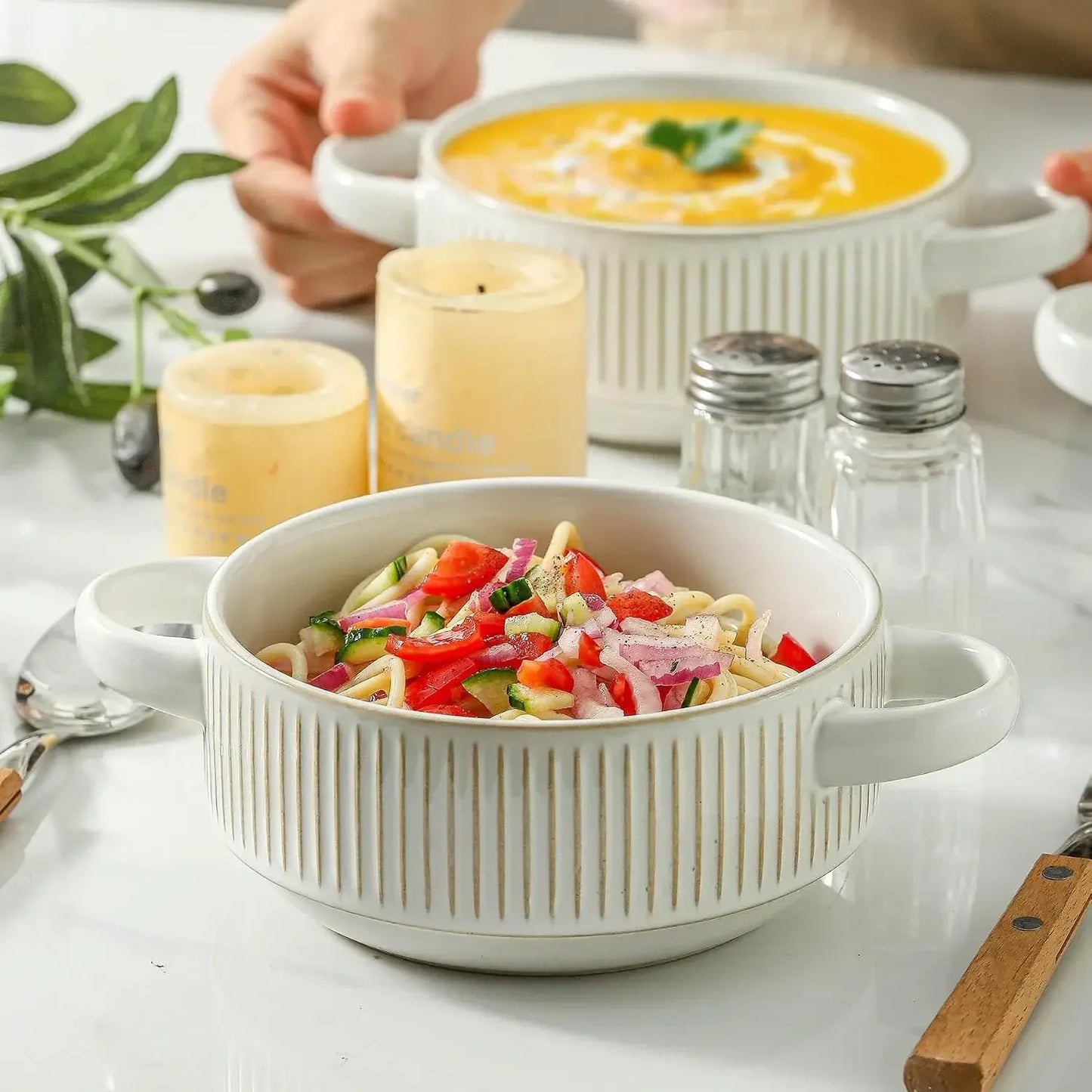 Soup Bowls with Handles, 23 oz Ceramic Bowl Set - 5.4 Inch, Set of 4,Blue