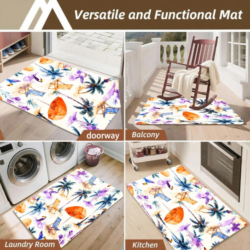 3PC  Rugs Palm Trees Beach Chairs Umbrellas Sunflowers Watercolor