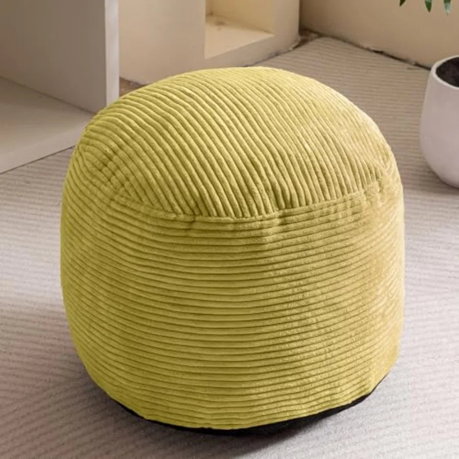 Round Stuffed Pouf Ottoman, Corduroy Poufs with Foam Chunk Filling,20 X 15 F