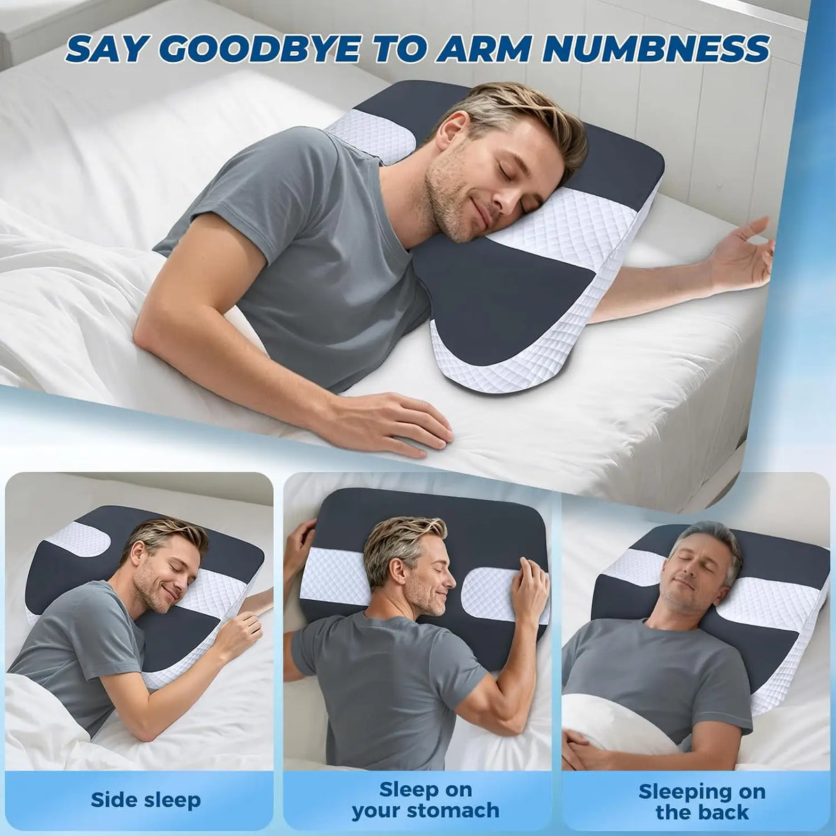 Side Sleeper Pillow with Arm Holes, 2 in 1 Shoulder Relief System