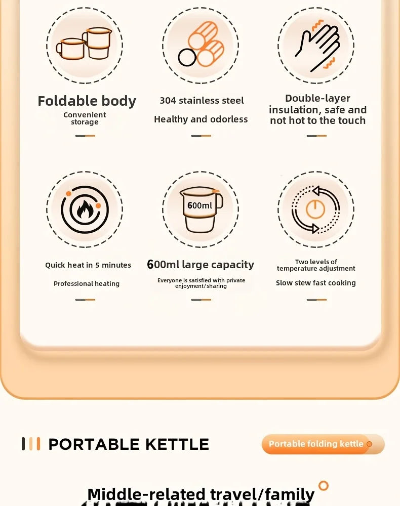 Travel Folding Kettle Outdoor Portable 304 Stainless Steel
