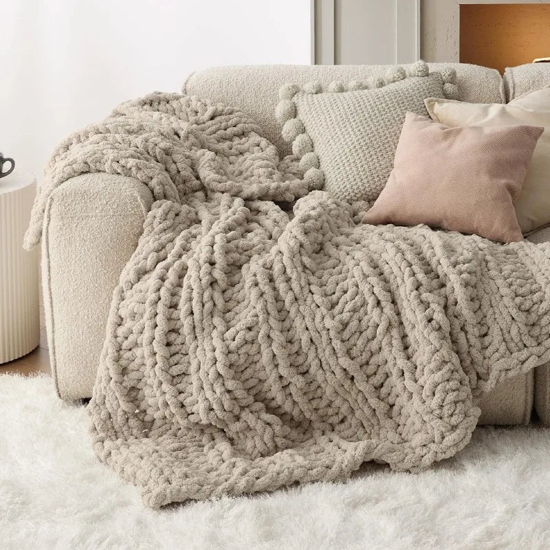 Chunky Knit Throw  - 100% Hand Knitted, 5.06 lbs Chenille