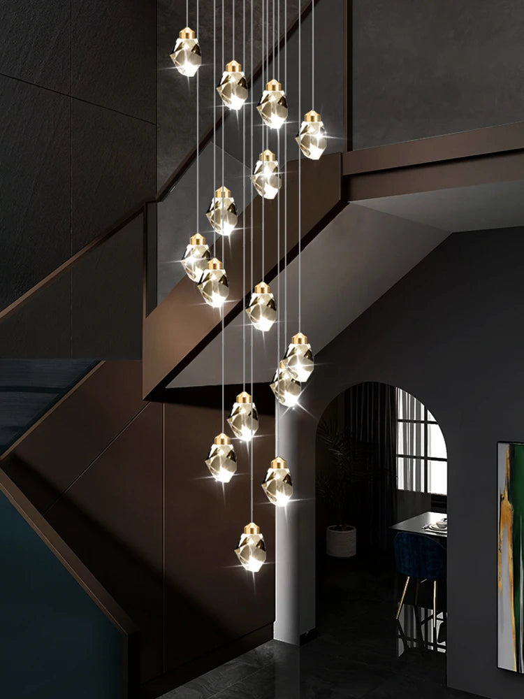 Crystal Chandelier for Living Room, Stairscase Pendant Lamps