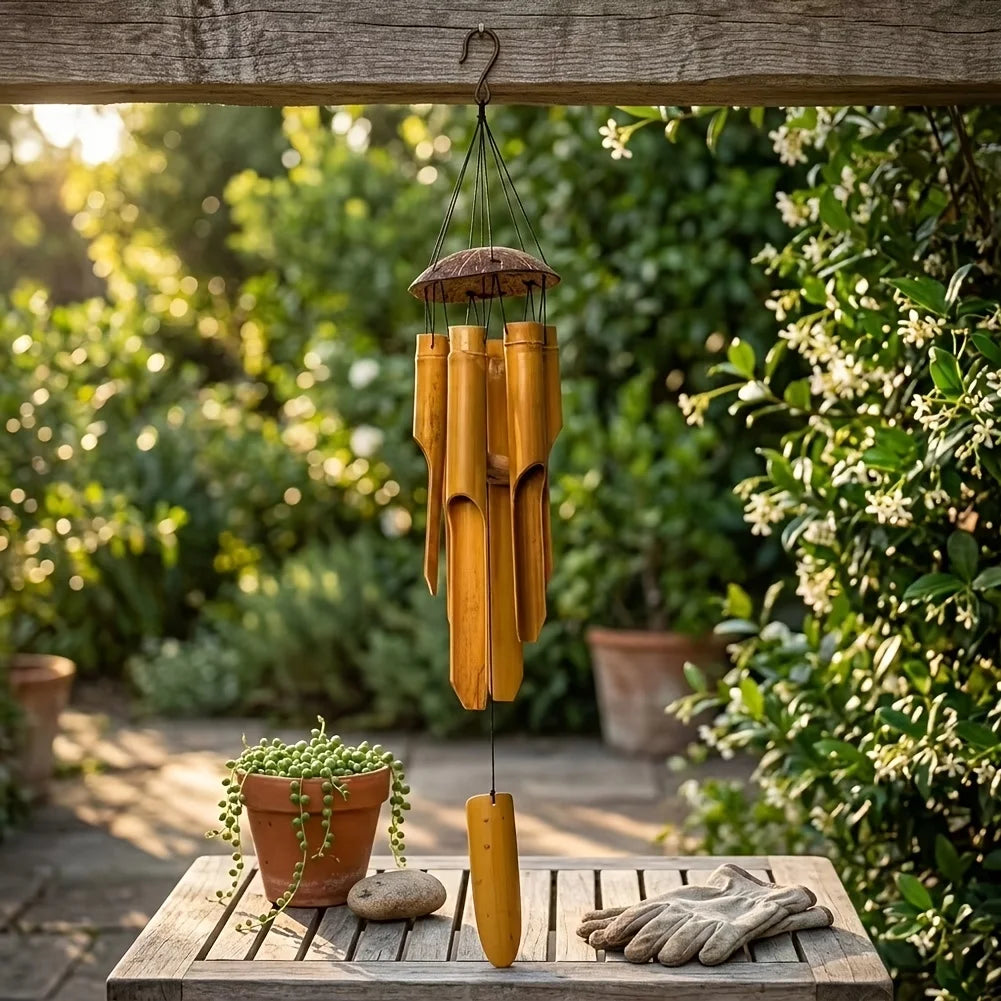 35-Inch Large Bamboo Coconut Wind Chimes Outdoor,