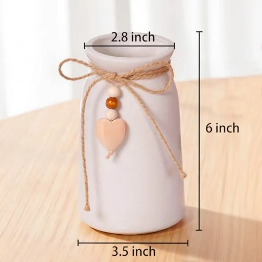 Charming 6-Inch Ceramic Vase Jute Rope and Heart Charm