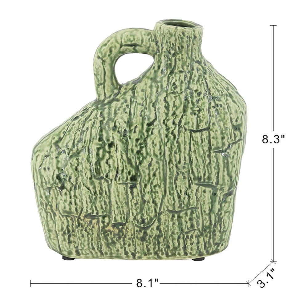 8.5x3.9x13.8" Asymmetrical Green Ceramic Vase with Handle