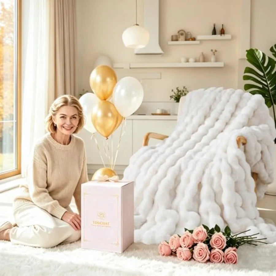 Luxury 1000GSM Faux Rabbit Fur Throw Blanket, Super Heavy Warm