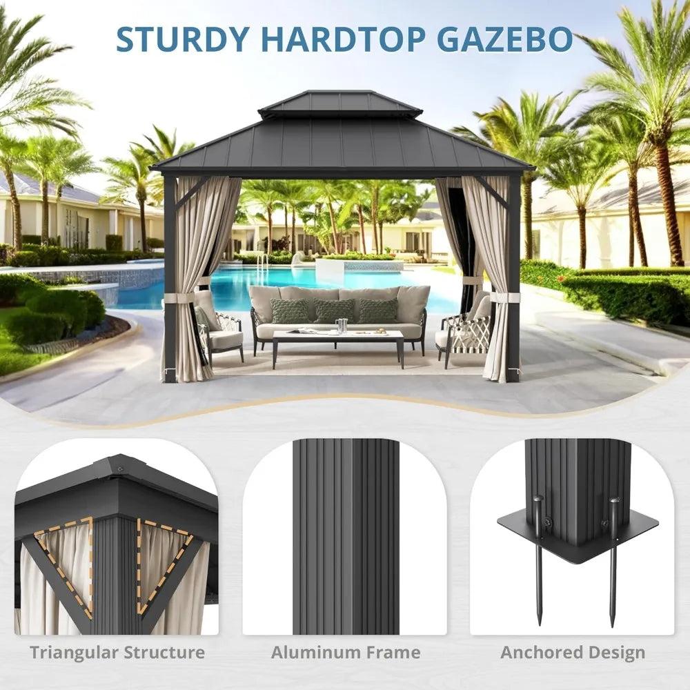 10x12 Hardtop Gazebo, Galvanized Steel Double Roof