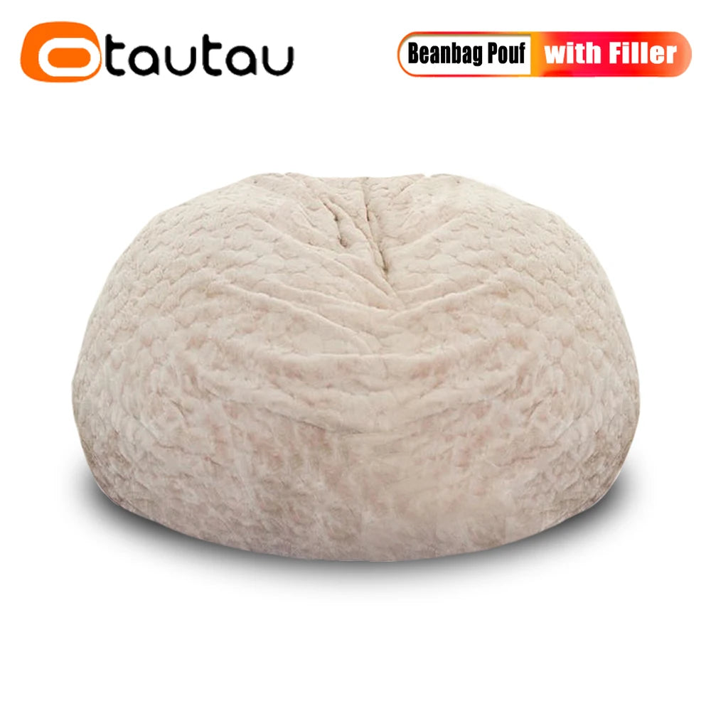 Faux Bunny Fur Bean Bag Pouf with Filling