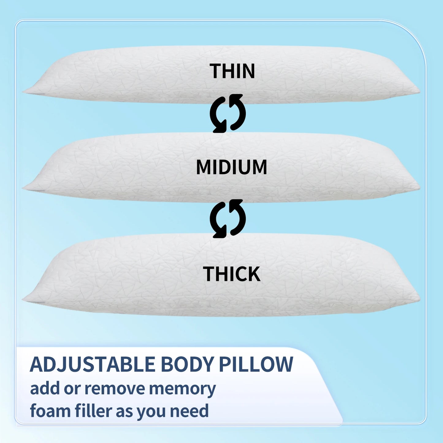 Memory Foam-Fluffy Body Pillows - 20x54 inch, White