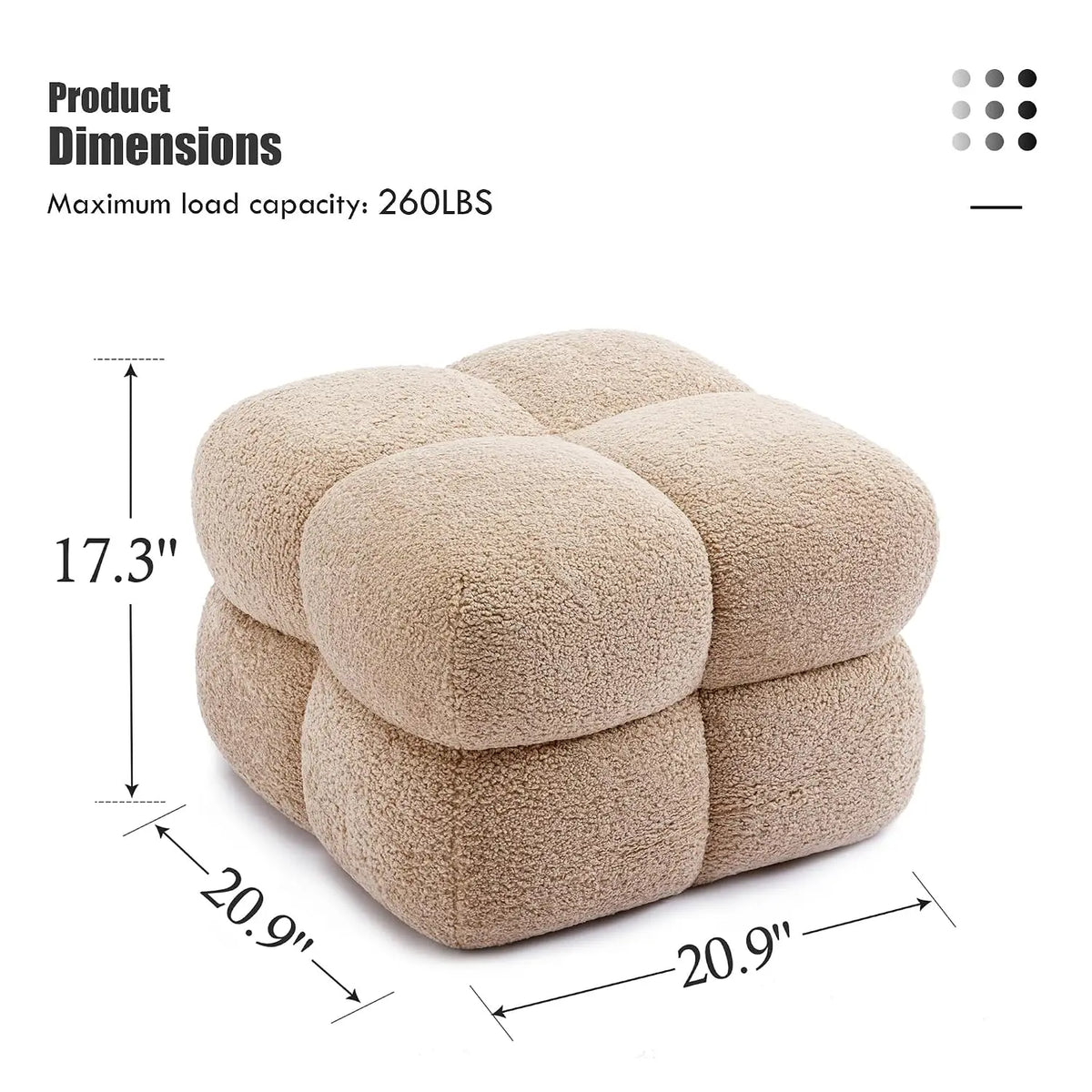 Fuzzy Ottoman Square Sherpa Pouf Tufted Boucle Fabric