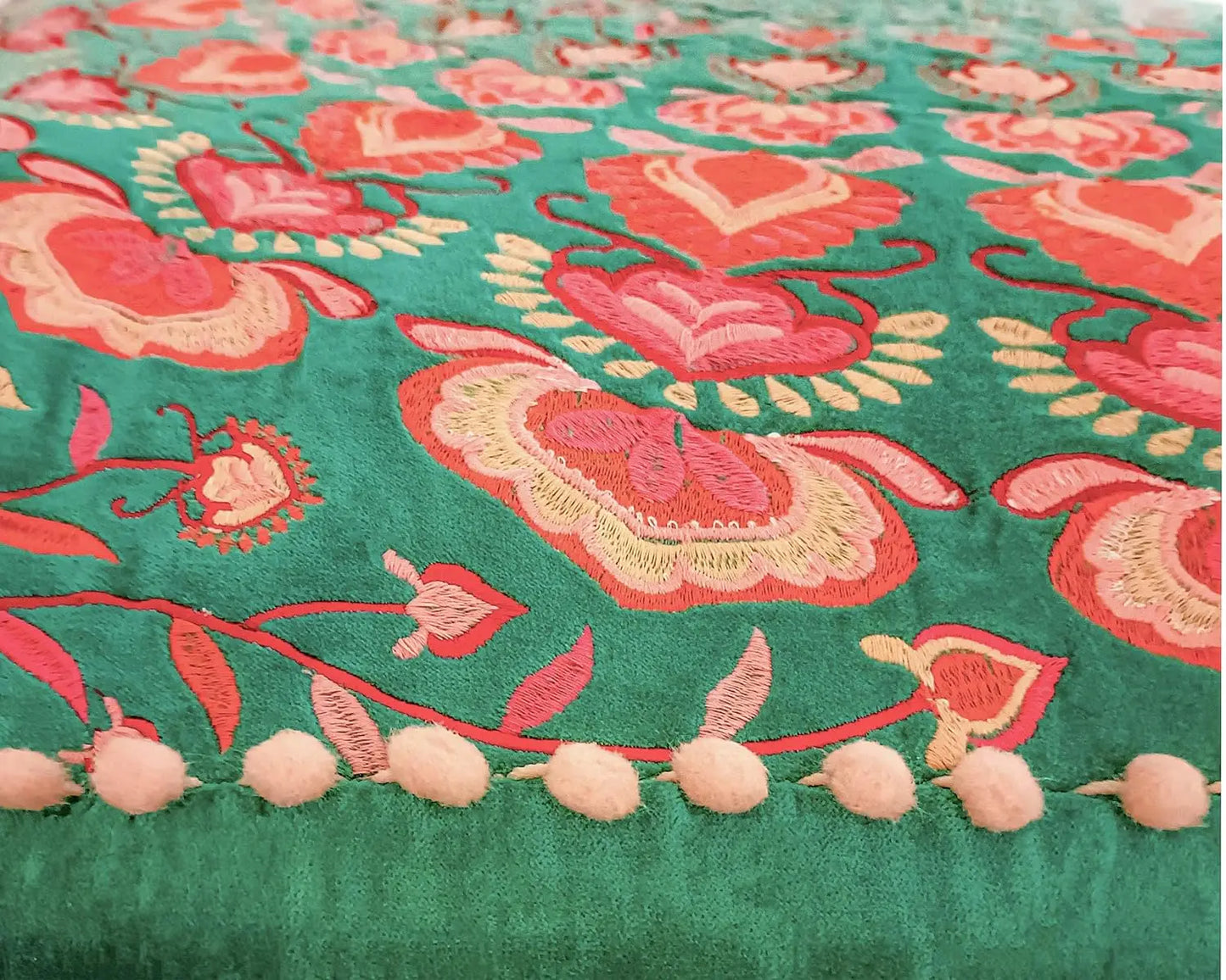 Mandala Life Art Turquoise Velvet Pouf Cover -24X24X8 Inches